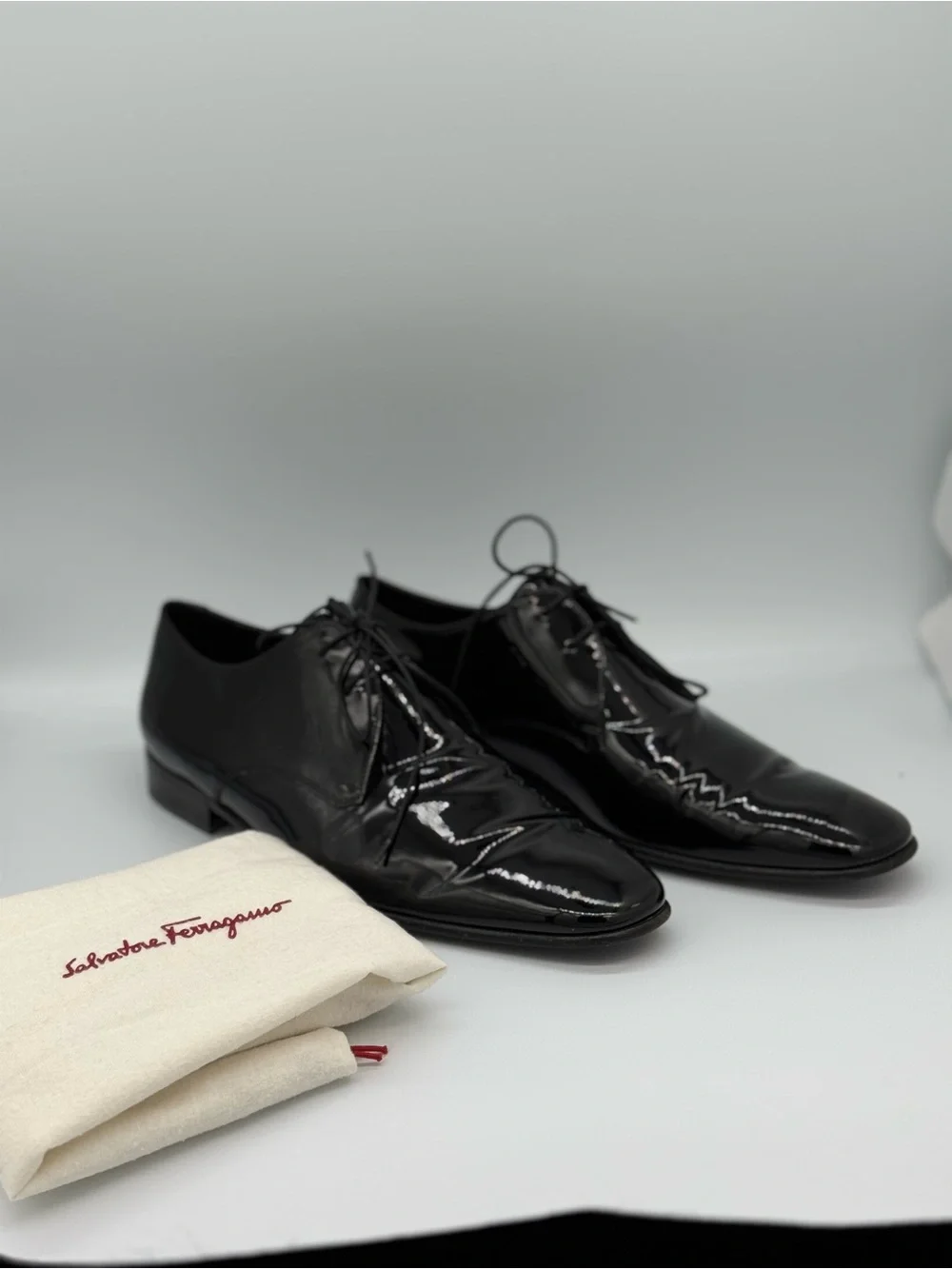 Salvatore Ferragamo Patent Leather Tuxedo Oxfords Black Formal Shoes 10.5 EE